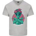 Funny Alien Gangster UFO 2Pac Rap Music Mens V-Neck Cotton T-Shirt Sports Grey