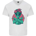 Funny Alien Gangster UFO 2Pac Rap Music Mens V-Neck Cotton T-Shirt White