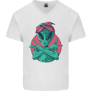 Funny Alien Gangster UFO 2Pac Rap Music Mens V-Neck Cotton T-Shirt White