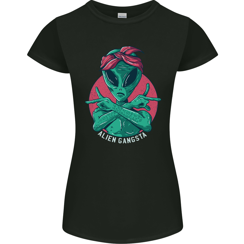 Funny Alien Gangster UFO 2Pac Rap Music Womens Petite Cut T-Shirt Black