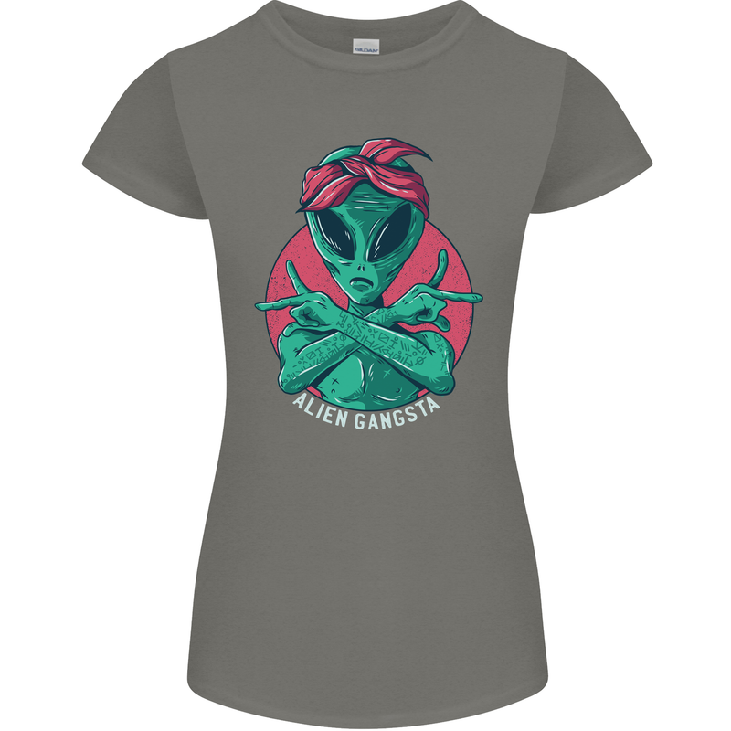 Funny Alien Gangster UFO 2Pac Rap Music Womens Petite Cut T-Shirt Charcoal