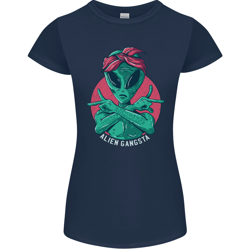 Funny Alien Gangster UFO 2Pac Rap Music Womens Petite Cut T-Shirt Navy Blue