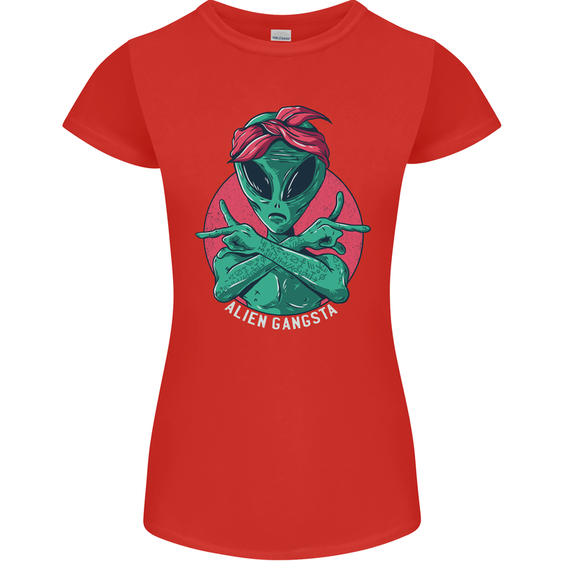 Funny Alien Gangster UFO 2Pac Rap Music Womens Petite Cut T-Shirt Red