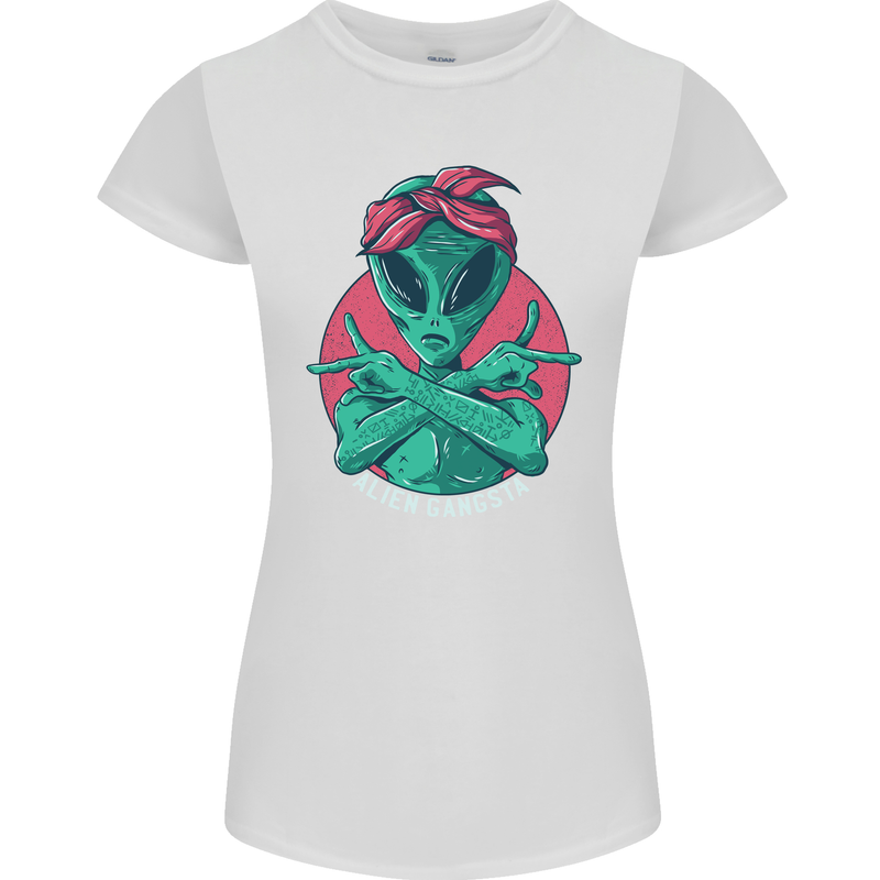 Funny Alien Gangster UFO 2Pac Rap Music Womens Petite Cut T-Shirt White