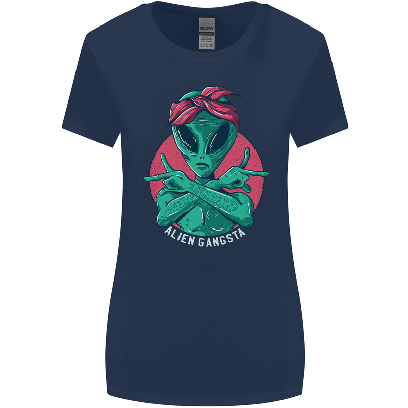 Funny Alien Gangster UFO 2Pac Rap Music Womens Wider Cut T-Shirt Navy Blue