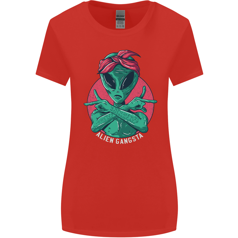 Funny Alien Gangster UFO 2Pac Rap Music Womens Wider Cut T-Shirt Red