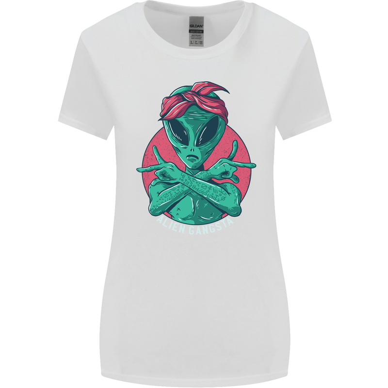 Funny Alien Gangster UFO 2Pac Rap Music Womens Wider Cut T-Shirt White