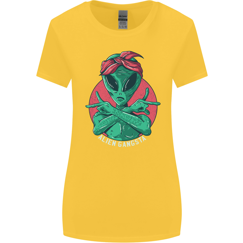 Funny Alien Gangster UFO 2Pac Rap Music Womens Wider Cut T-Shirt Yellow