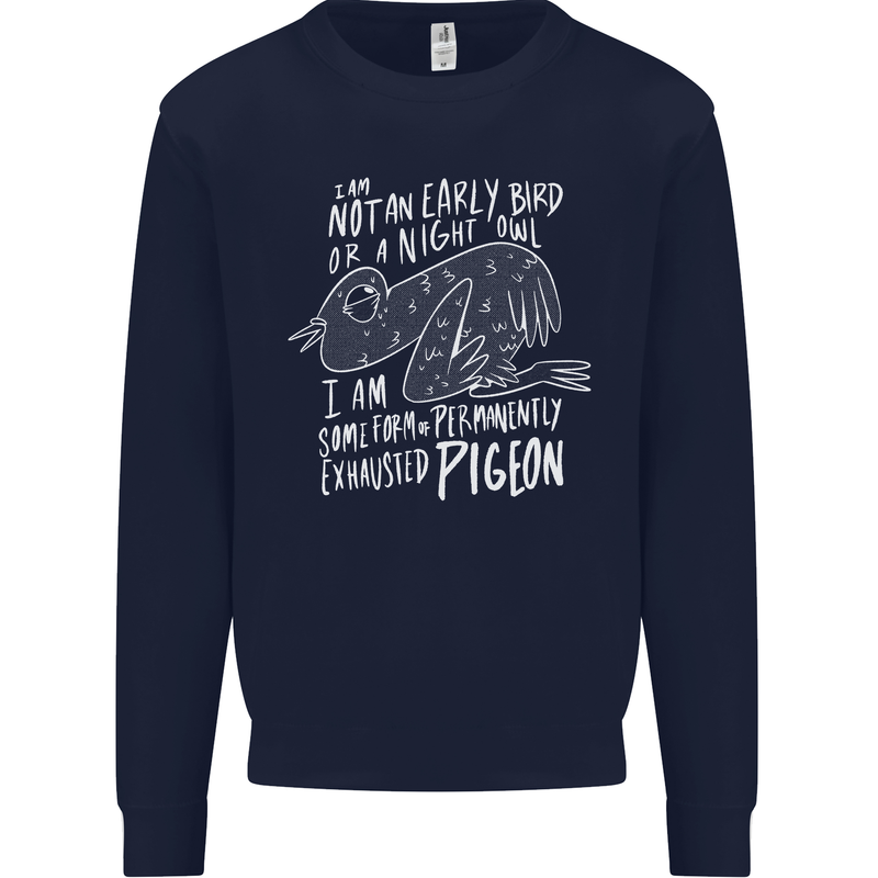 Funny Always Tired Fatigued Exhausted Pigeon Mens Sweatshirt Jumper Navy Blue