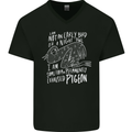 Funny Always Tired Fatigued Exhausted Pigeon Mens V-Neck Cotton T-Shirt Black