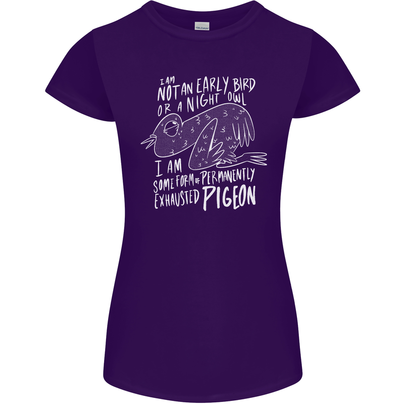 Funny Always Tired Fatigued Exhausted Pigeon Womens Petite Cut T-Shirt Purple