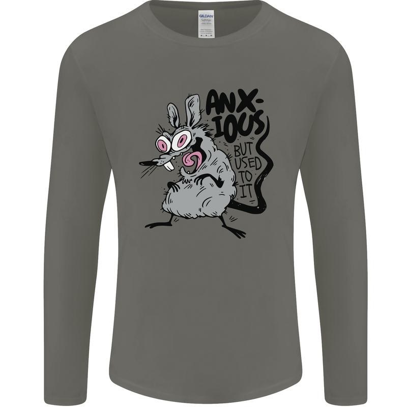 Funny Anxious Rat Anxiety Mens Long Sleeve T-Shirt Charcoal