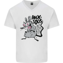 Funny Anxious Rat Anxiety Mens V-Neck Cotton T-Shirt White