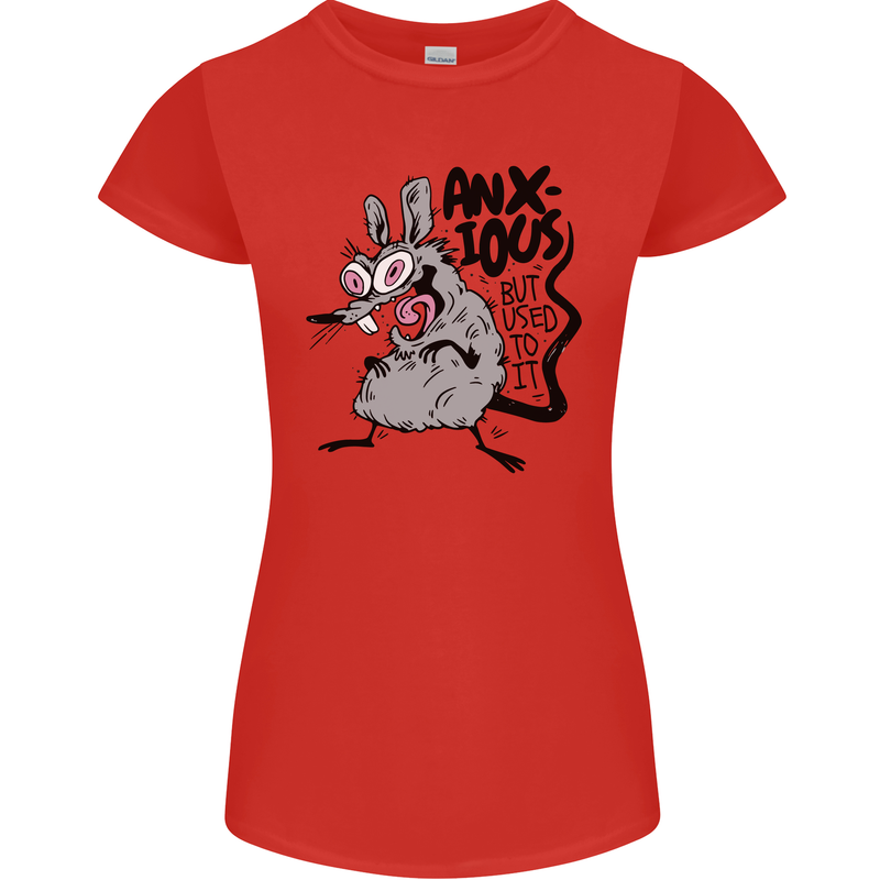 Funny Anxious Rat Anxiety Womens Petite Cut T-Shirt Red