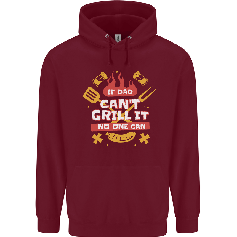 Funny BBQ If Dad Cant Grill It No One Can Childrens Kids Hoodie Maroon