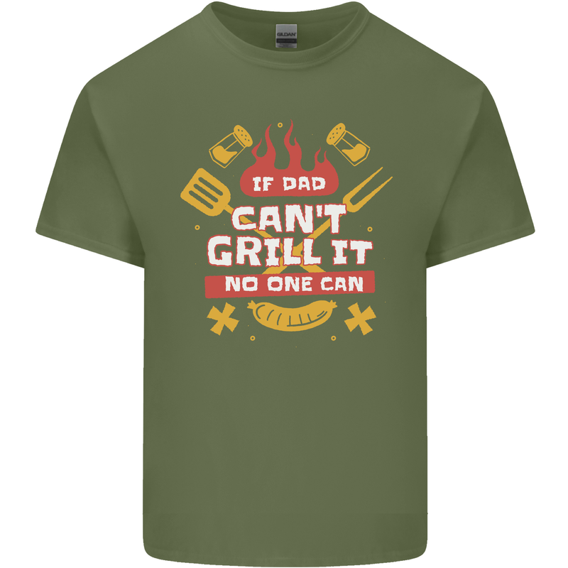 Funny BBQ If Dad Cant Grill It No One Can Mens Cotton T-Shirt Tee Top Military Green