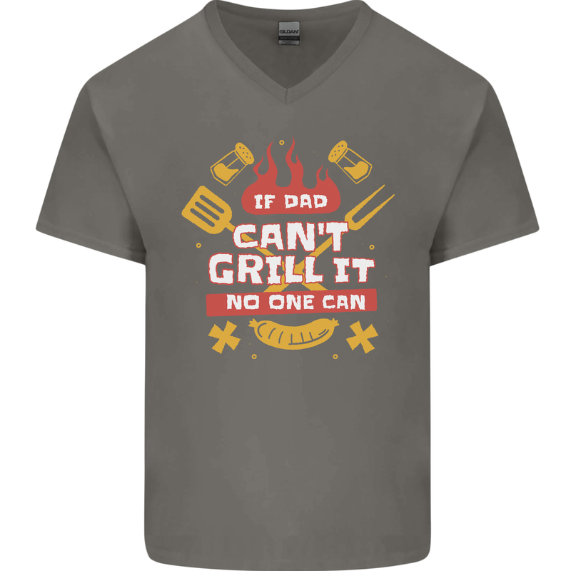 Funny BBQ If Dad Cant Grill It No One Can Mens V-Neck Cotton T-Shirt Charcoal