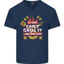 Funny BBQ If Dad Cant Grill It No One Can Mens V-Neck Cotton T-Shirt Navy Blue