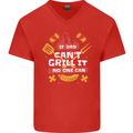 Funny BBQ If Dad Cant Grill It No One Can Mens V-Neck Cotton T-Shirt Red