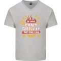 Funny BBQ If Dad Cant Grill It No One Can Mens V-Neck Cotton T-Shirt Sports Grey