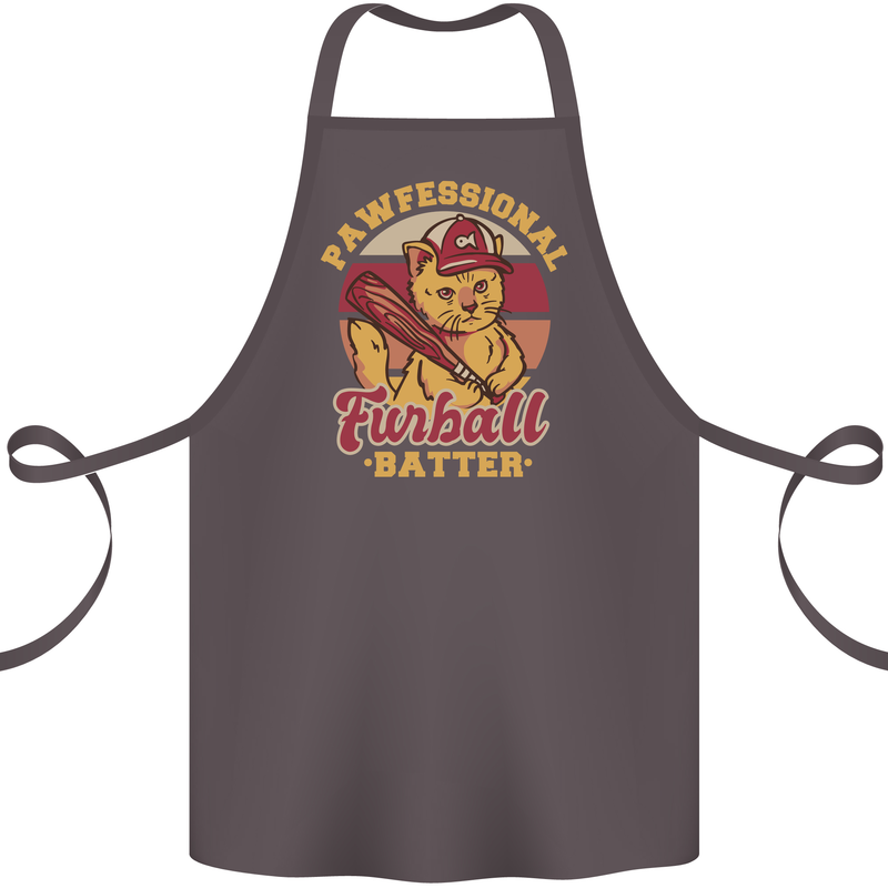 Funny Baseball Cat Furball Batter Cotton Apron 100% Organic Dark Grey