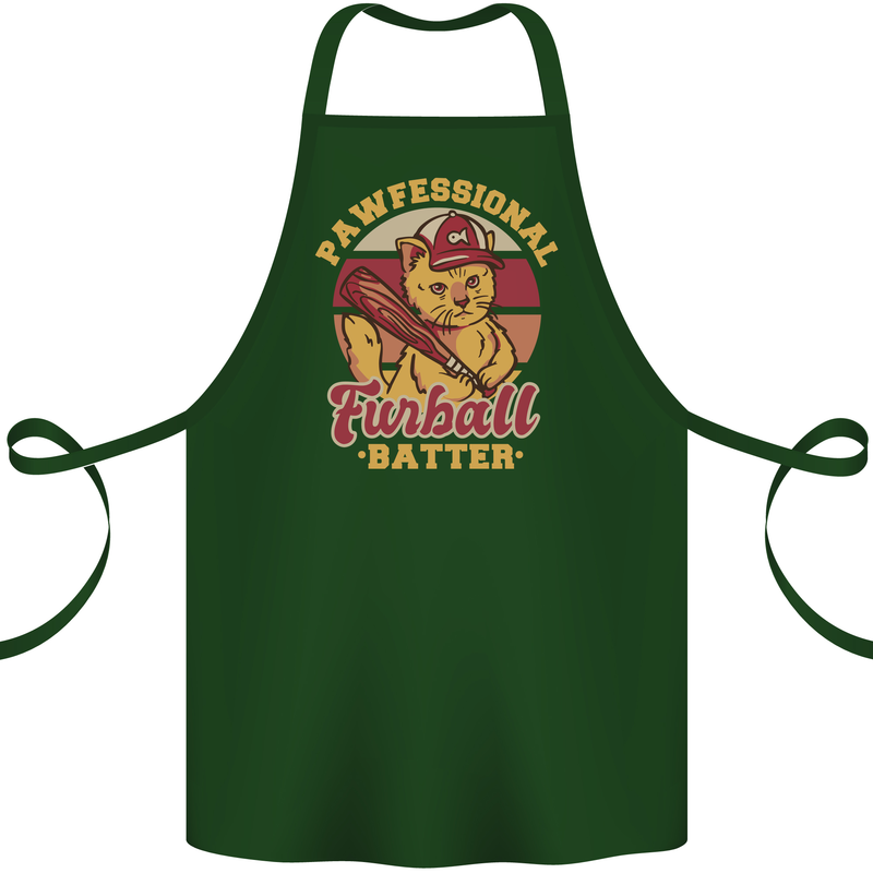 Funny Baseball Cat Furball Batter Cotton Apron 100% Organic Forest Green