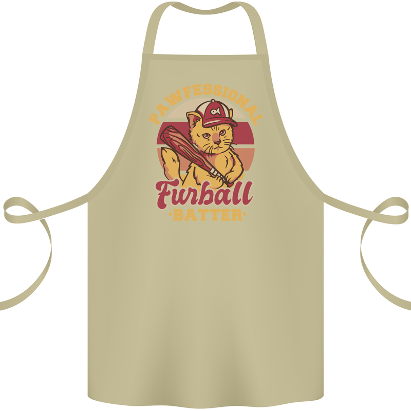 Funny Baseball Cat Furball Batter Cotton Apron 100% Organic Khaki