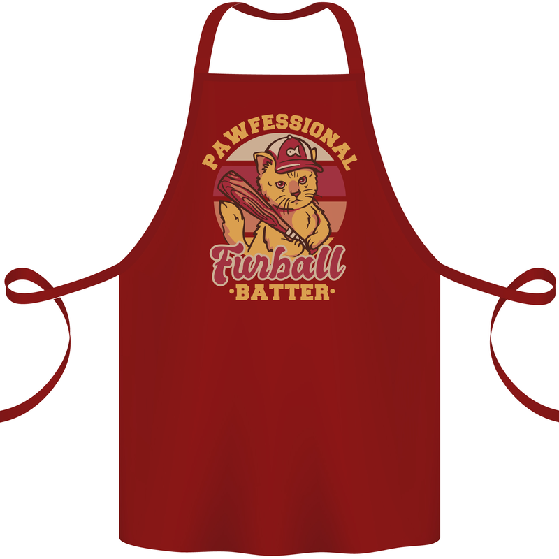 Funny Baseball Cat Furball Batter Cotton Apron 100% Organic Maroon