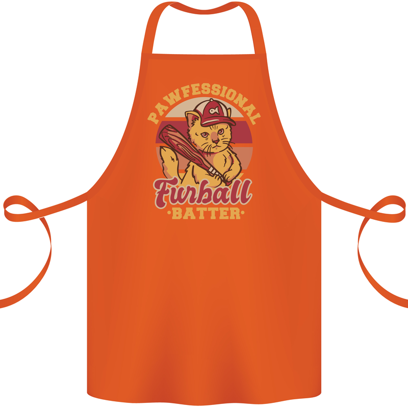 Funny Baseball Cat Furball Batter Cotton Apron 100% Organic Orange