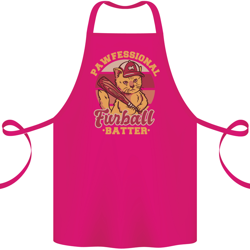 Funny Baseball Cat Furball Batter Cotton Apron 100% Organic Pink