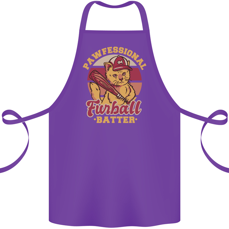 Funny Baseball Cat Furball Batter Cotton Apron 100% Organic Purple