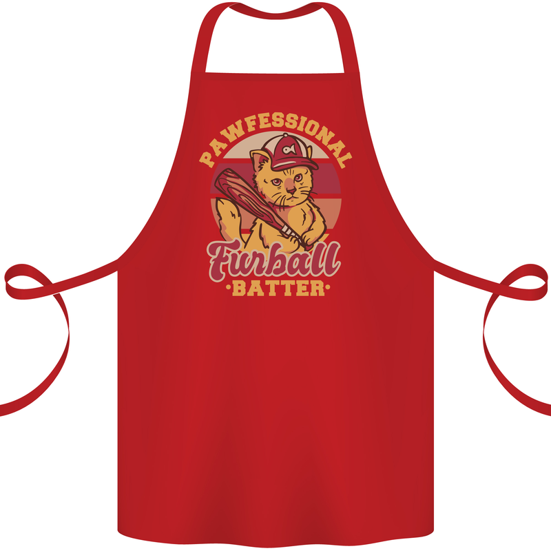 Funny Baseball Cat Furball Batter Cotton Apron 100% Organic Red