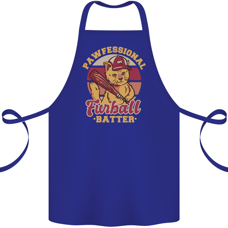 Funny Baseball Cat Furball Batter Cotton Apron 100% Organic Royal Blue