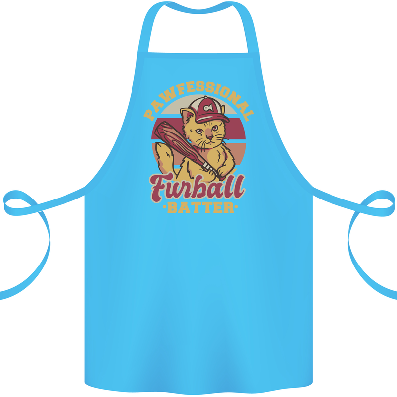 Funny Baseball Cat Furball Batter Cotton Apron 100% Organic Turquoise