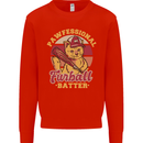 Funny Baseball Cat Furball Batter Kids Sweatshirt Jumper Bright Red