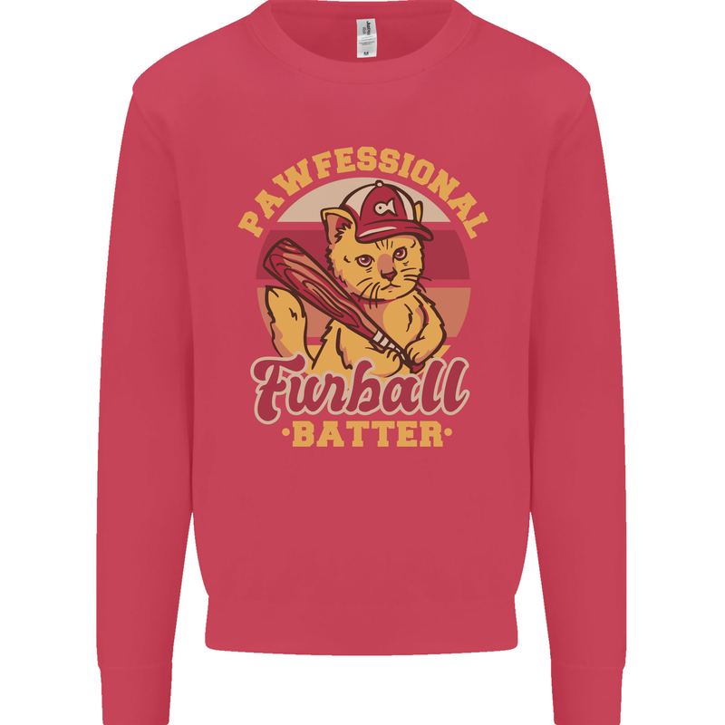 Funny Baseball Cat Furball Batter Kids Sweatshirt Jumper Heliconia