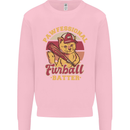 Funny Baseball Cat Furball Batter Kids Sweatshirt Jumper Light Pink