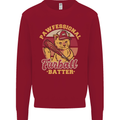 Funny Baseball Cat Furball Batter Kids Sweatshirt Jumper Red