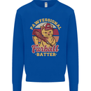 Funny Baseball Cat Furball Batter Kids Sweatshirt Jumper Royal Blue