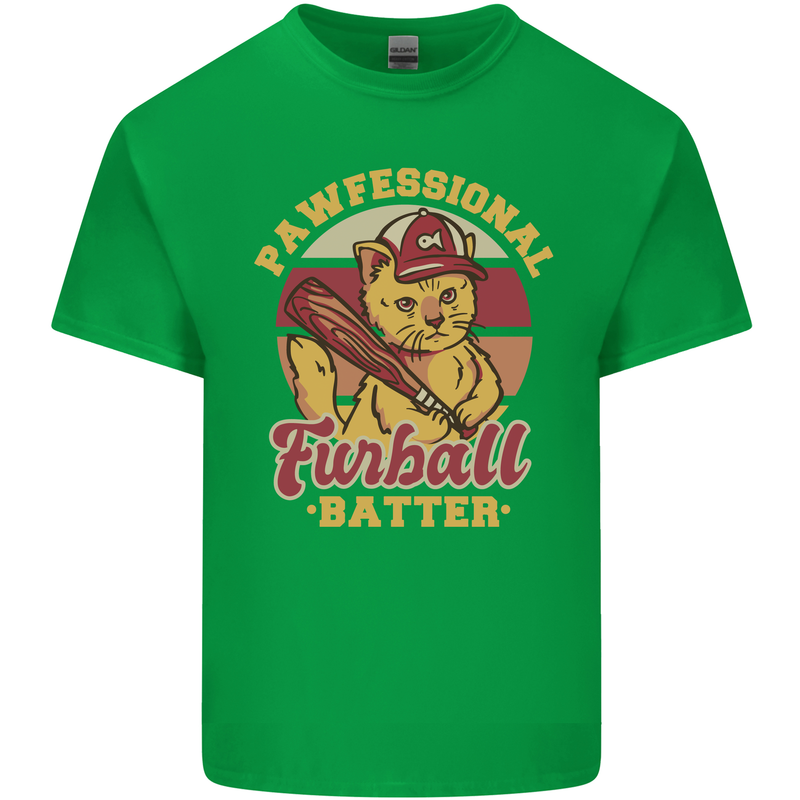 Funny Baseball Cat Furball Batter Kids T-Shirt Childrens Irish Green