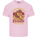 Funny Baseball Cat Furball Batter Kids T-Shirt Childrens Light Pink