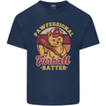 Funny Baseball Cat Furball Batter Kids T-Shirt Childrens Navy Blue