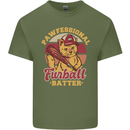 Funny Baseball Cat Furball Batter Mens Cotton T-Shirt Tee Top Military Green