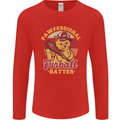 Funny Baseball Cat Furball Batter Mens Long Sleeve T-Shirt Red