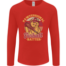 Funny Baseball Cat Furball Batter Mens Long Sleeve T-Shirt Red