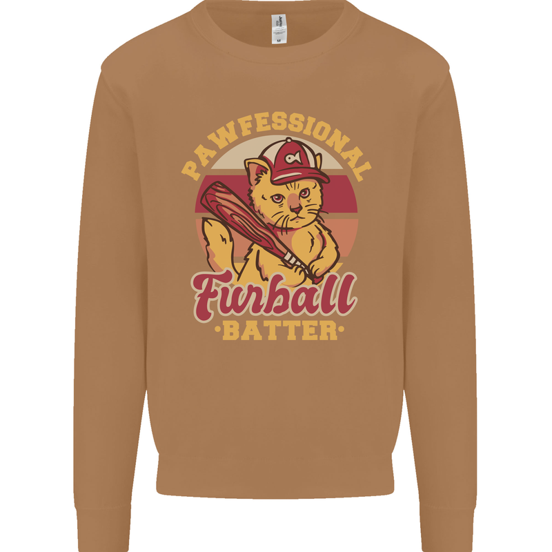 Funny Baseball Cat Furball Batter Mens Sweatshirt Jumper Caramel Latte