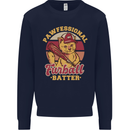Funny Baseball Cat Furball Batter Mens Sweatshirt Jumper Navy Blue