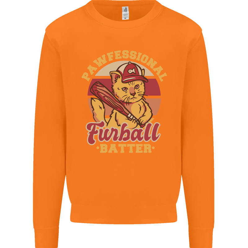 Funny Baseball Cat Furball Batter Mens Sweatshirt Jumper Orange