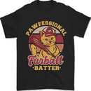 Funny Baseball Cat Furball Batter Mens T-Shirt 100% Cotton Black