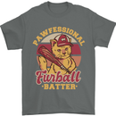 Funny Baseball Cat Furball Batter Mens T-Shirt 100% Cotton Charcoal
